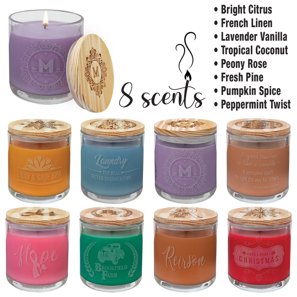 14oz Custom Engraved Candle with Wood Lid