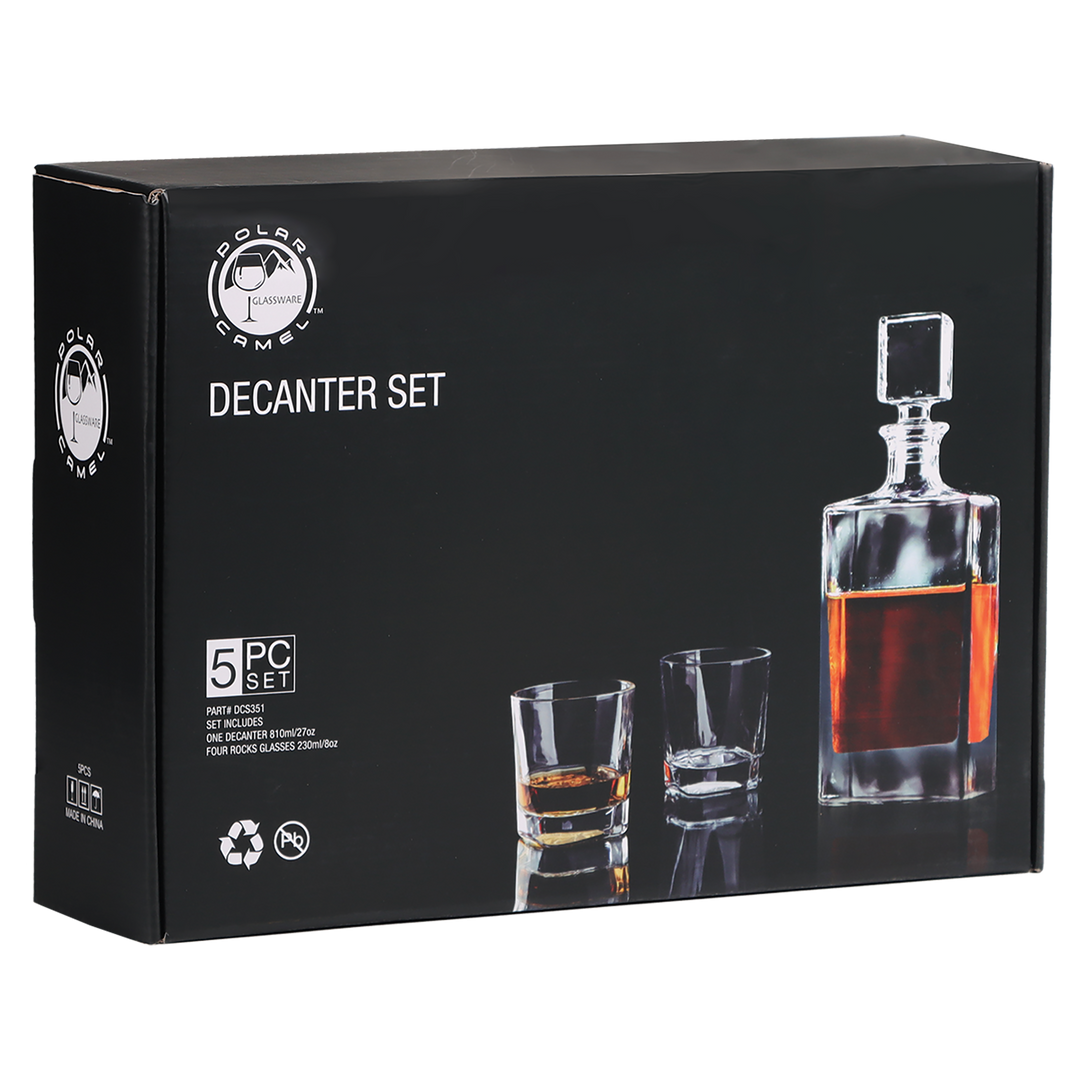 Polar Camel Rectangle Glass Decanter Set