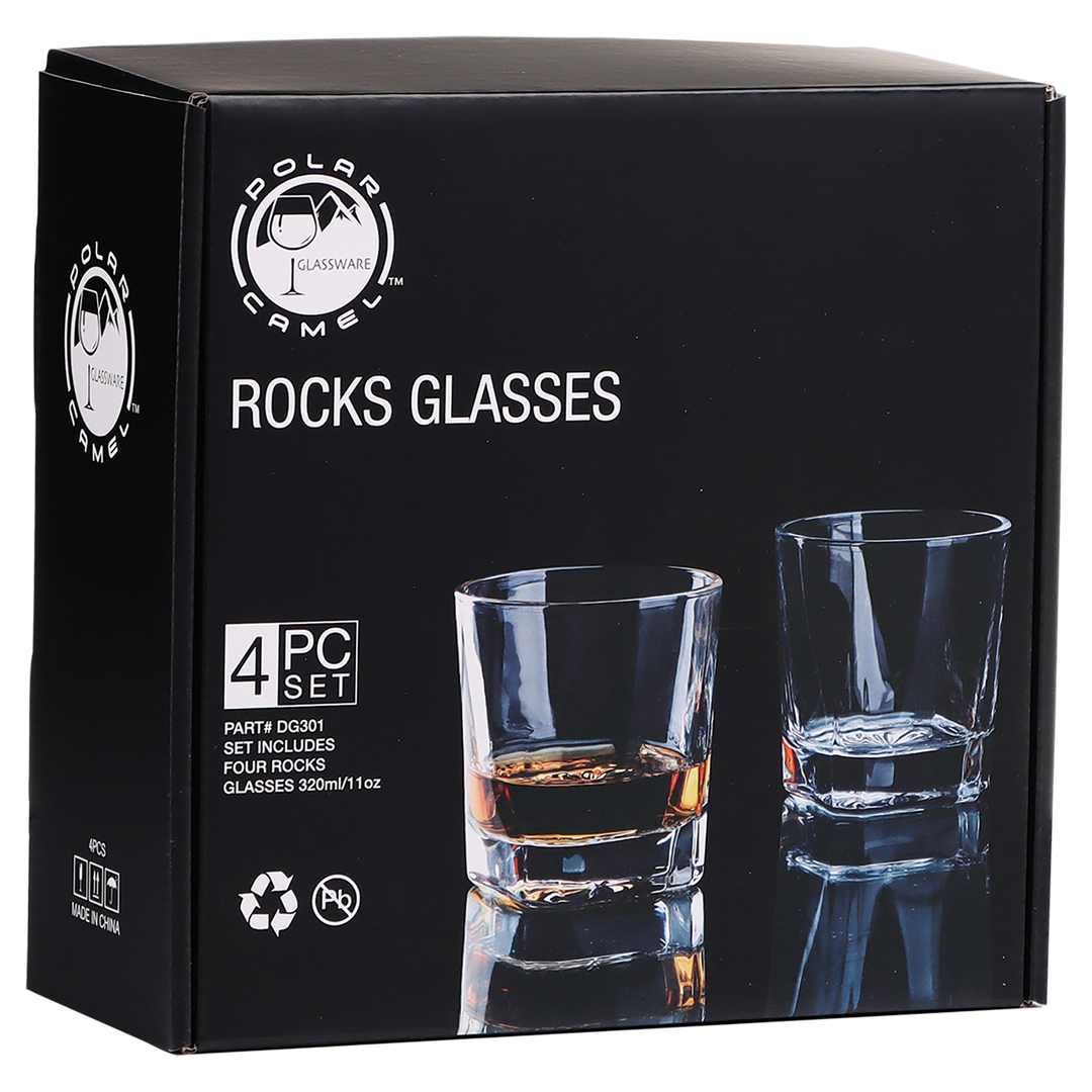 Polar Camel 11 oz. Square Rocks Glasses (4 Glasses)