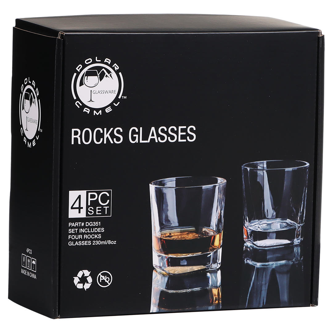 Polar Camel 8 oz. Square Rocks Glasses (4 Glasses)