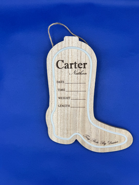 Baby Boot Birth Stats Sign - Personalized Wooden Keepsake