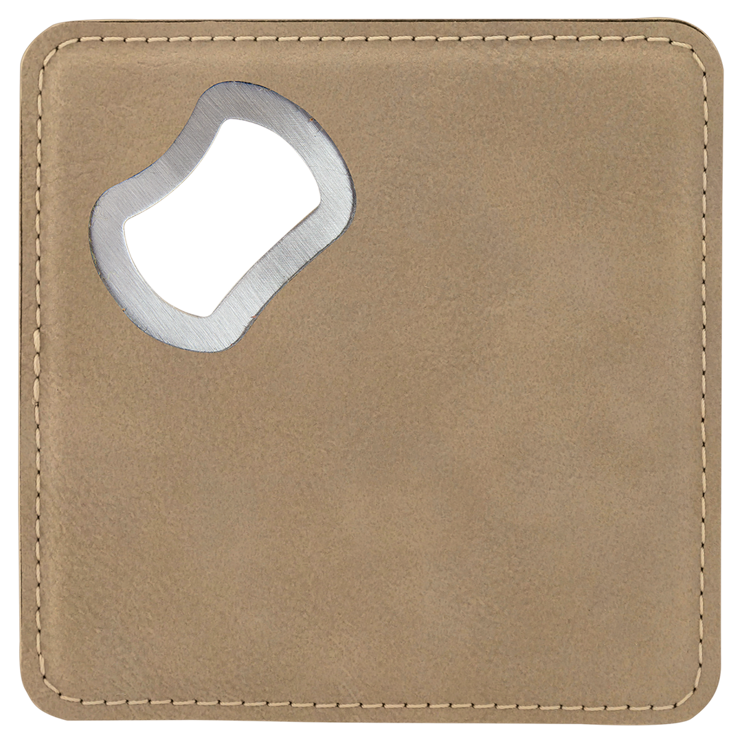 4" x 4" Square Leatherette Bottle Opener Coaster