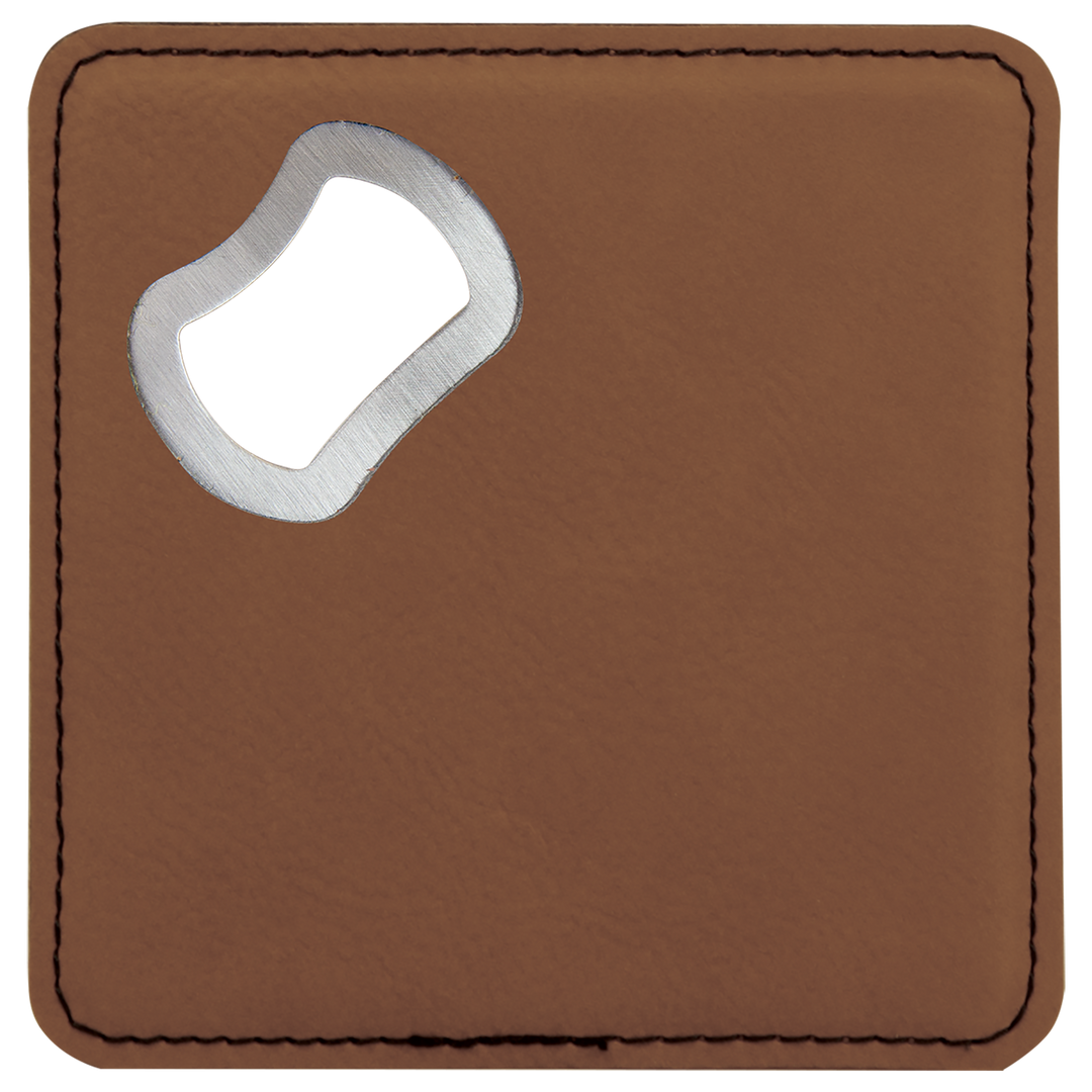 4" x 4" Square Leatherette Bottle Opener Coaster