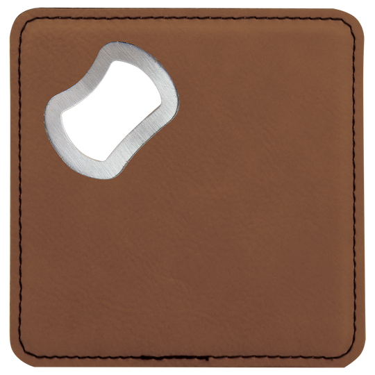 4" x 4" Square Leatherette Bottle Opener Coaster