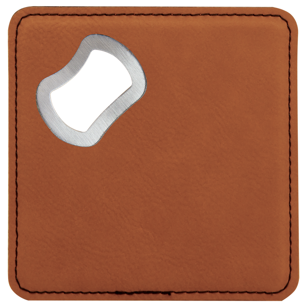 4" x 4" Square Leatherette Bottle Opener Coaster