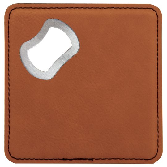 4" x 4" Square Leatherette Bottle Opener Coaster