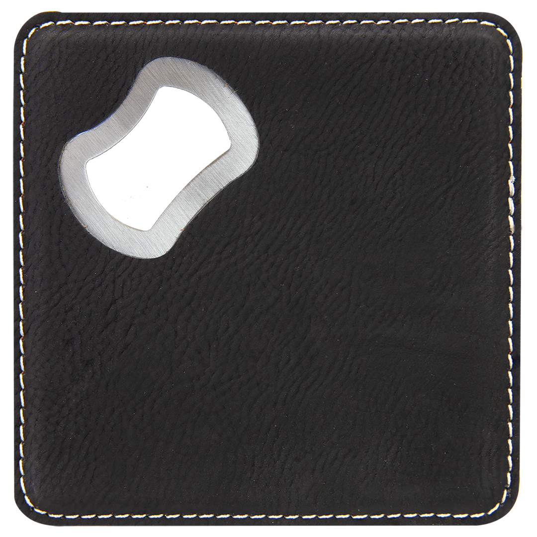 4" x 4" Square Leatherette Bottle Opener Coaster