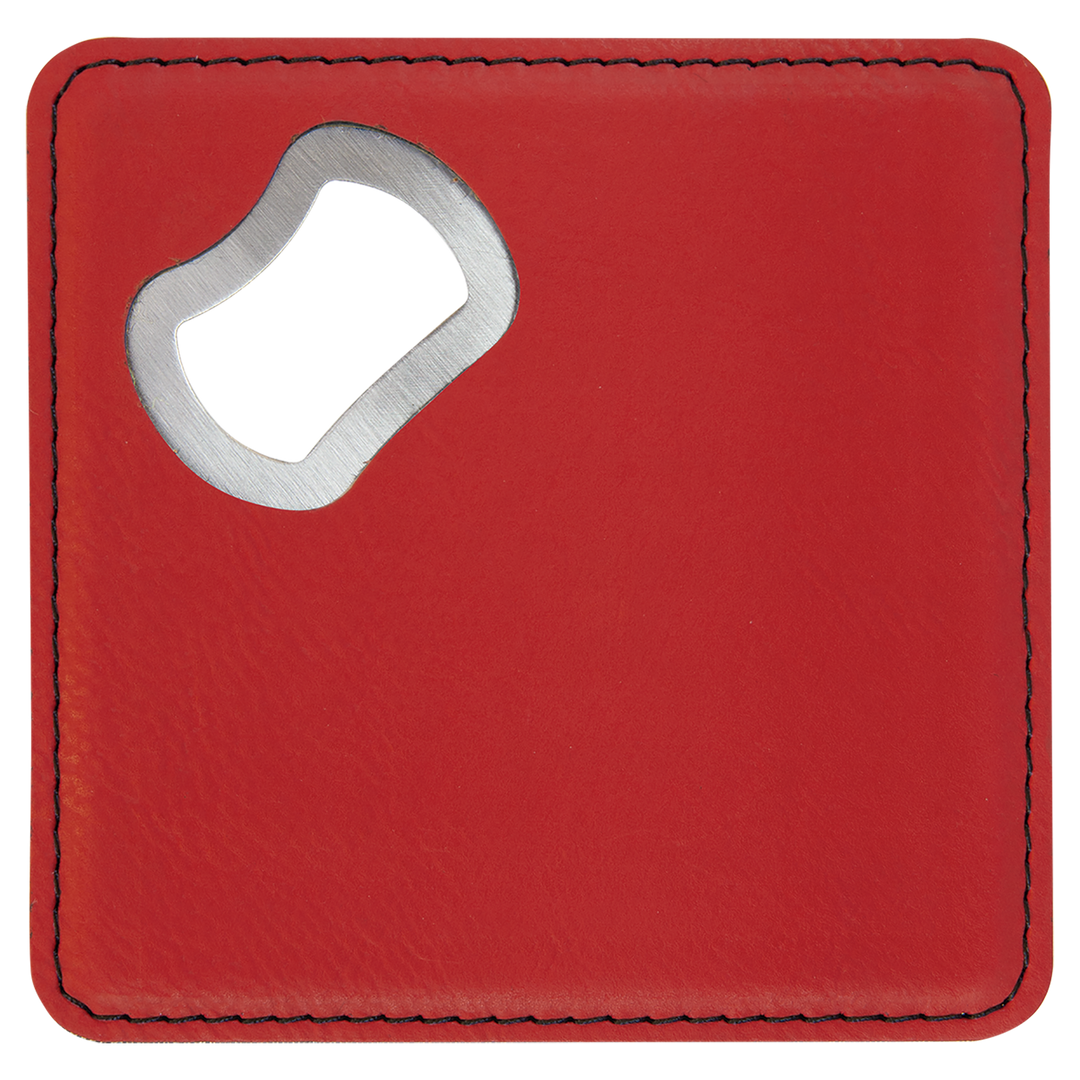 4" x 4" Square Leatherette Bottle Opener Coaster