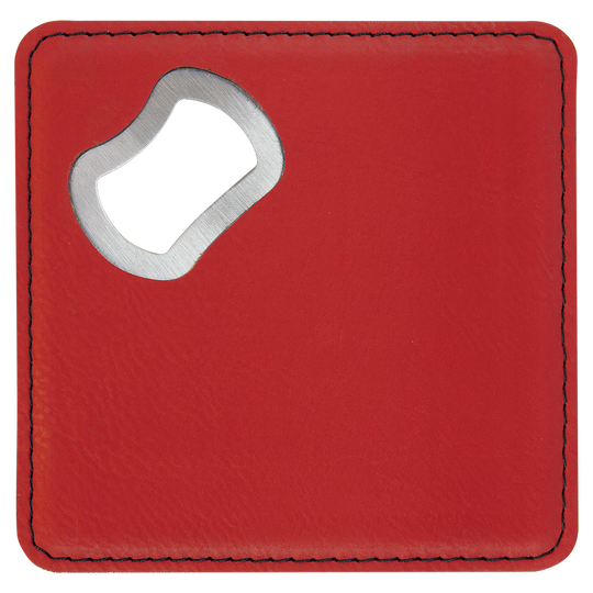 4" x 4" Square Leatherette Bottle Opener Coaster