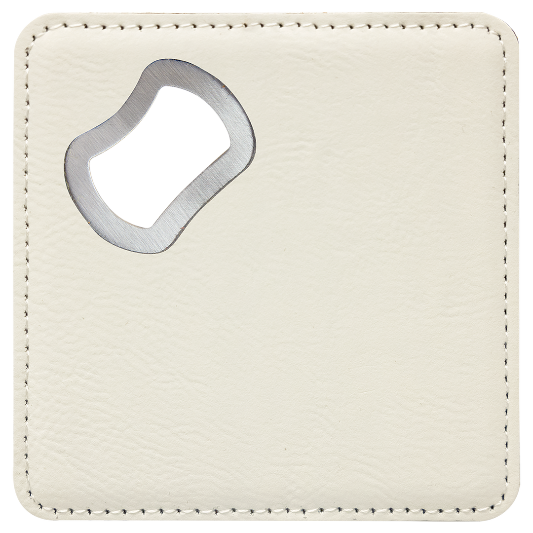 4" x 4" Square Leatherette Bottle Opener Coaster