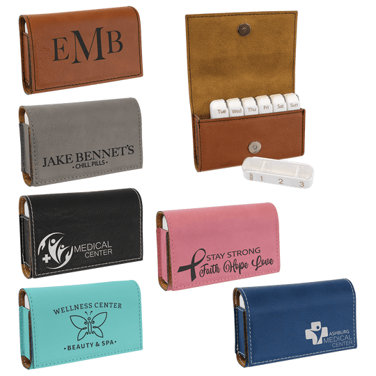 Laserable Leatherette Pill Box – 7-Day Organizer with Style