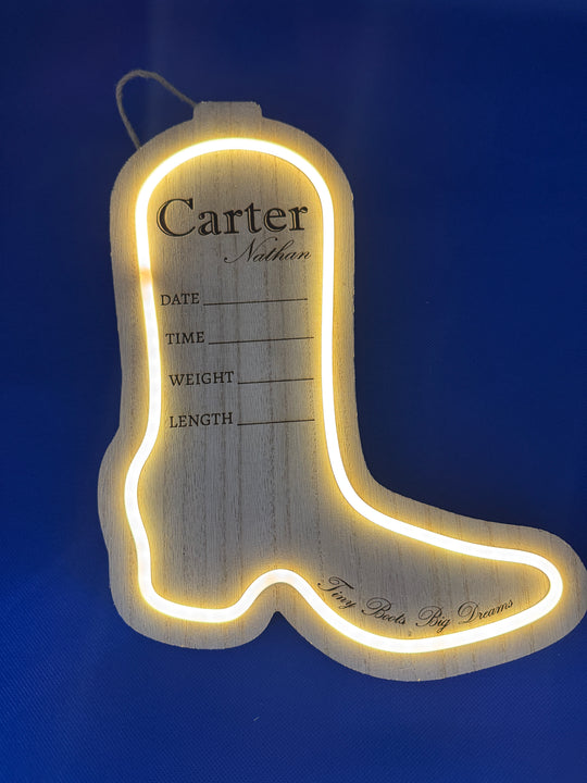 Baby Boot Birth Stats Sign - Personalized Wooden Keepsake