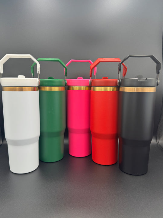 30oz Gold Plated Flip Straw Water Bottle