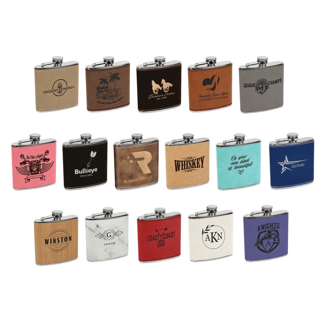 Custom 6oz Leatherette Flasks – Personalized for Any Occasion