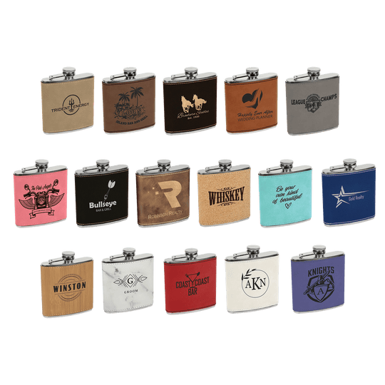 Custom 6oz Leatherette Flasks – Personalized for Any Occasion
